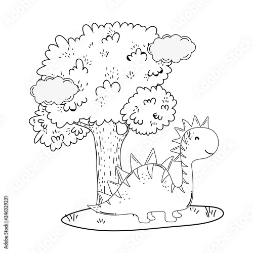 cute apatosaurus with tree in the landscape