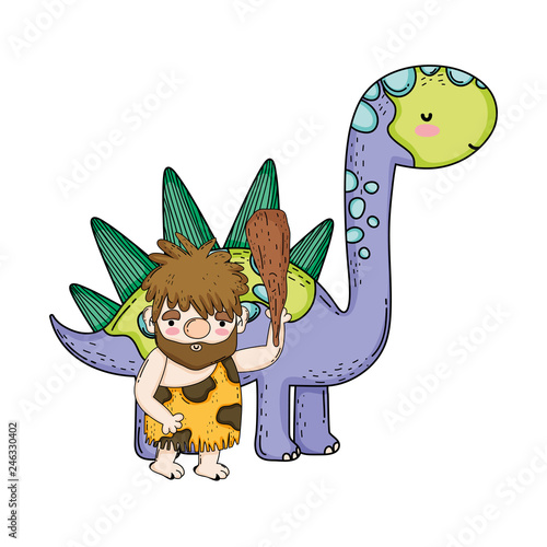 cute apatosaurus with caveman
