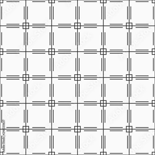 Vector seamless pattern. Regularly repeating geometric tiles with linear squares and lines.