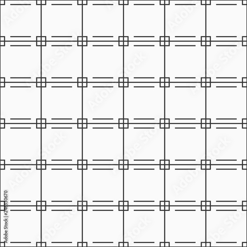 Vector seamless pattern. Regularly repeating geometric tiles with linear squares and lines.