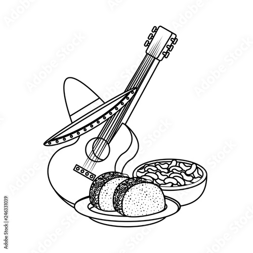 delicious tacos with guitar and hat mexican food