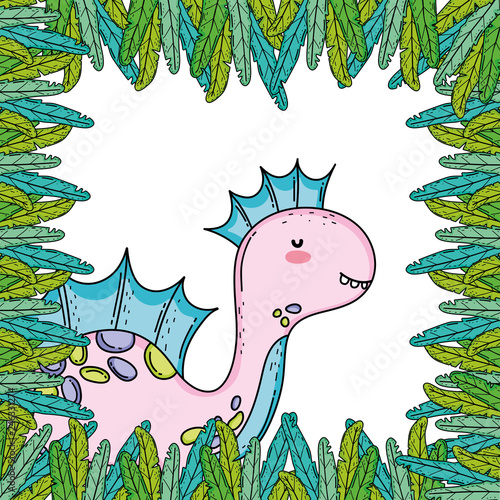 cute apatosaurus with leafs frame