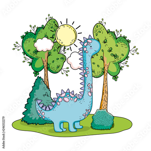 cute apatosaurus with tree in the landscape