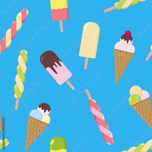 Seamless pattern with sweet colorful ice-cream for fabric, textile, wrapping paper, card, invitation, wallpaper, web design, background. 