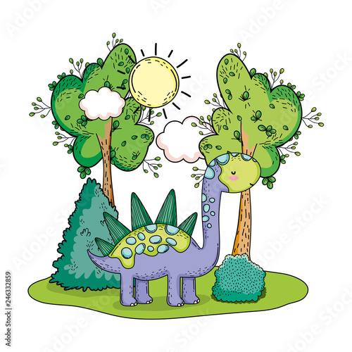 cute apatosaurus with tree in the landscape
