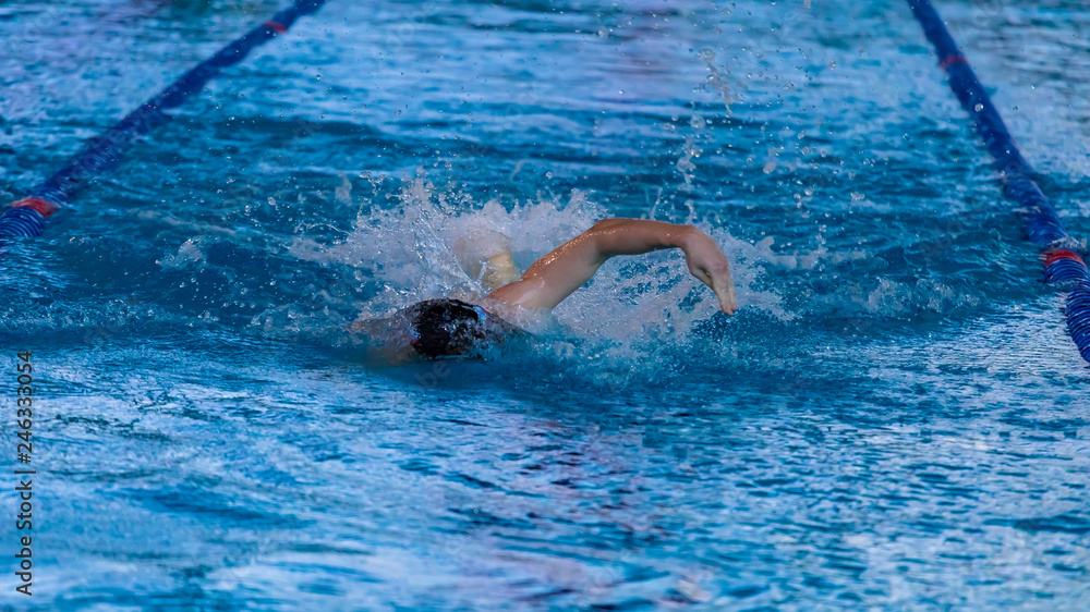 Swimmers compete in the sports pool