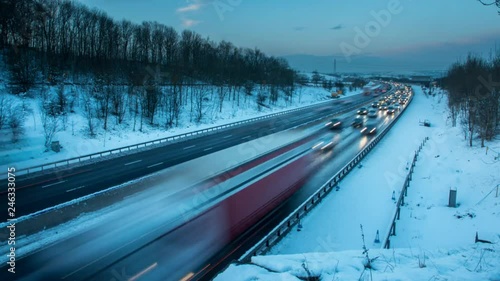 The M1 Motorway in winter, North Derbyshire, England, United Kingdom, Europe photo