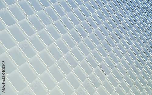 Close up of abstract geometric structure white wall .