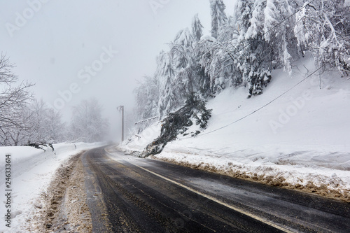 Mountain road during winter