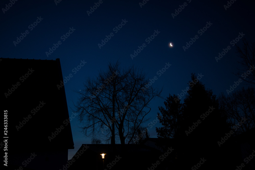 View of waning moon and venus at dawn