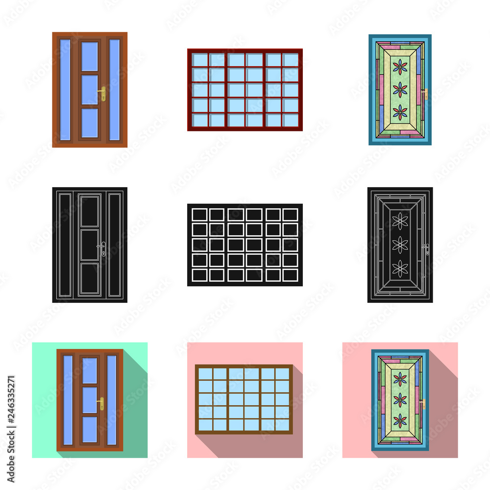 Vector design of door and front sign. Collection of door and wooden vector icon for stock. Vector design of door and front sign. Collection of door and wooden vector icon for stock.