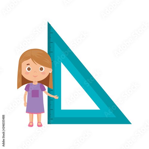 little student girl with triangle rule