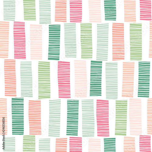Whimsical Colorful Hand-Drawn Textured Vertical Stripes Background Vector Seamless Pattern. Abstract Geometric Print