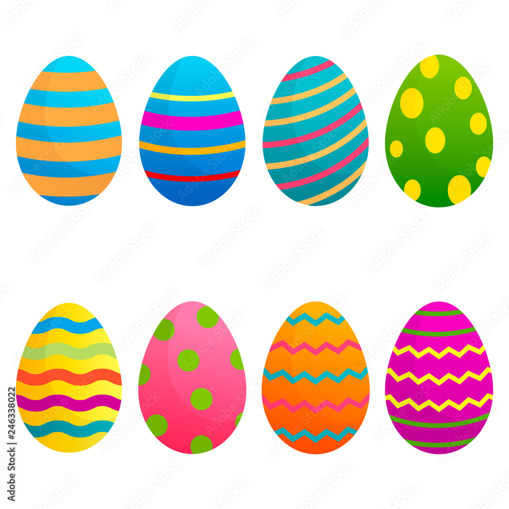 Easter eggs vector icons flat style on white background Easter eggs vector icons flat style on white background