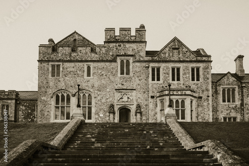 Dover, United Kingdom - October 28th, 2018: Black and white of Dover Castle attached building, during sunset, in Dover, Kent, United Kingdom.