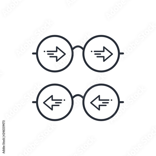 Glasses with arrows. Look left, look right. Linear vector icon on white background.