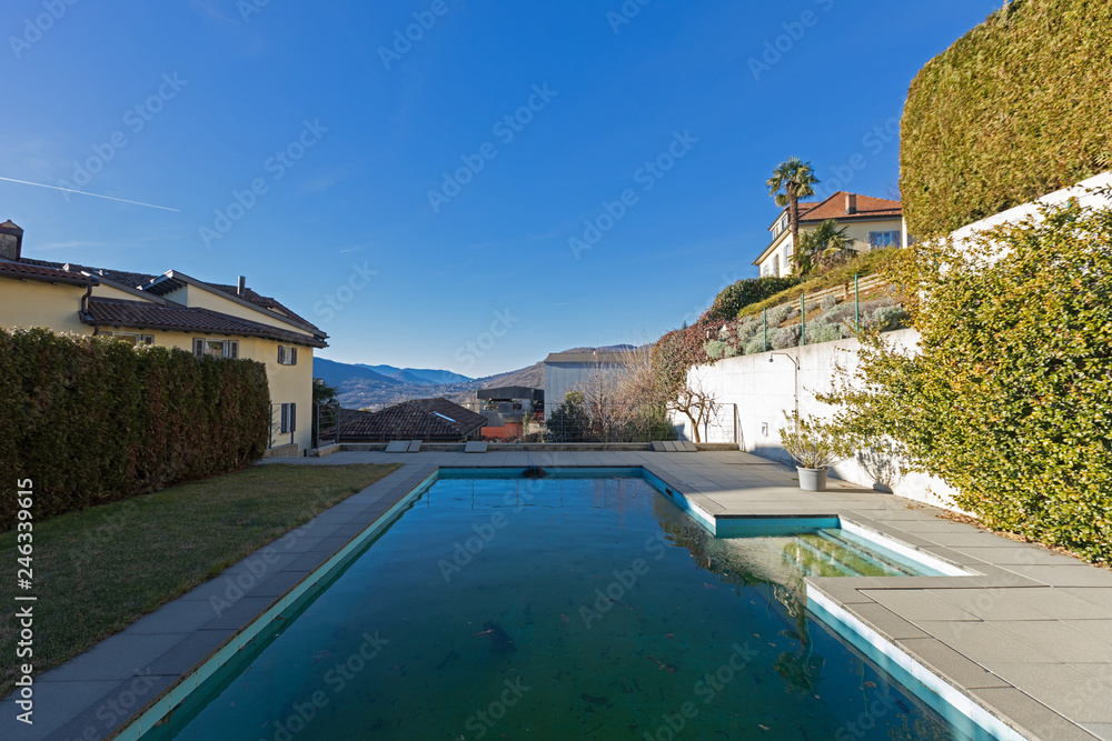 Fototapeta premium Winter time, beautiful pool in exterior. We can listen the silence