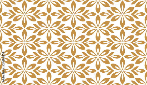 Flower geometric pattern. Seamless vector background. White and gold ornament. Ornament for fabric, wallpaper, packaging. Decorative print