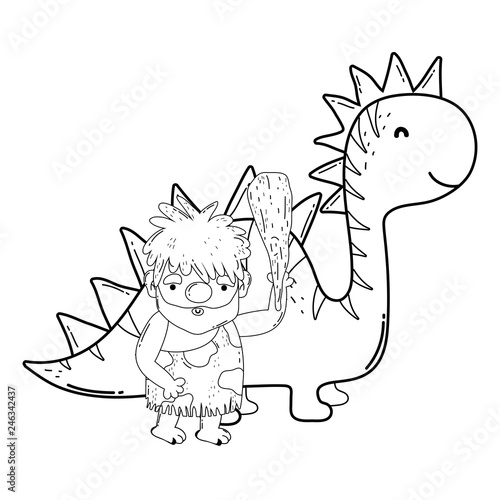 cute apatosaurus with caveman