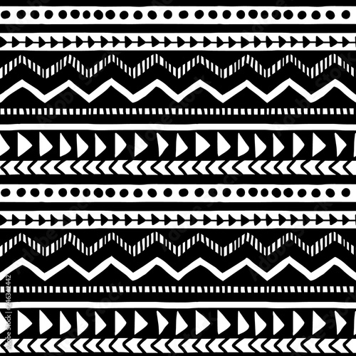 Vector seamless black and white illustration. Ethnic hand drawn pattern for wallpaper,fabric, textile