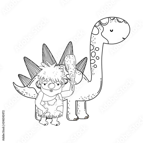 cute apatosaurus with caveman