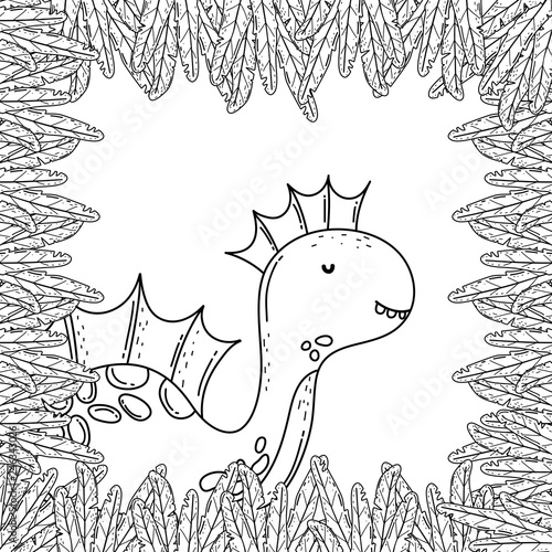 cute apatosaurus with leafs frame