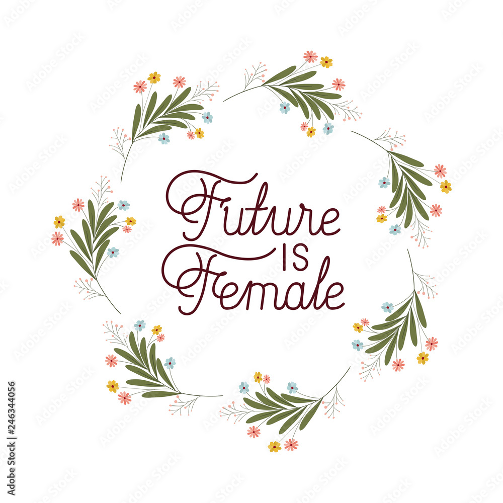 future is female label with flowers frame icons