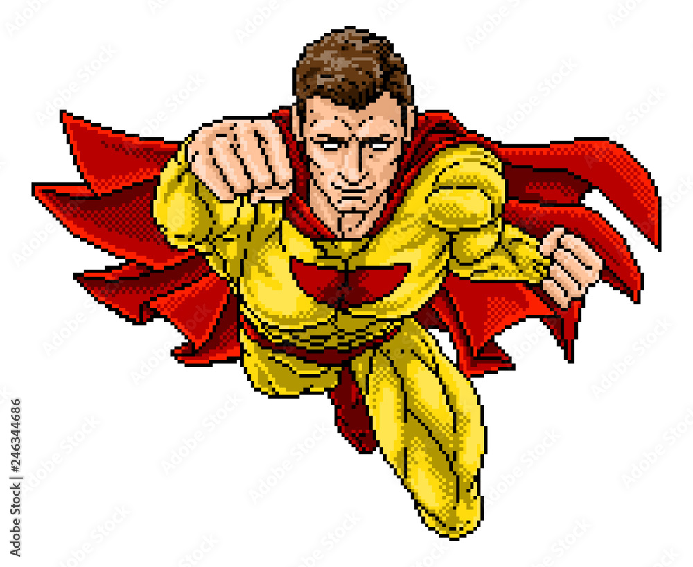 A Super Hero 8 bit pixel art video arcade game cartoon character Stock ...