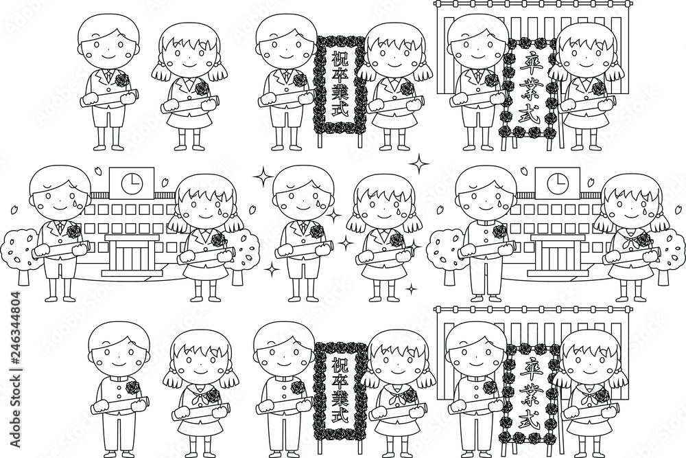 Fototapeta premium Alumnus of the graduation ceremony outline set