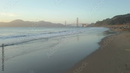 View from China Beach towards Golden Gate Bridge at sunset, San Francisco, California, United States of America, North America