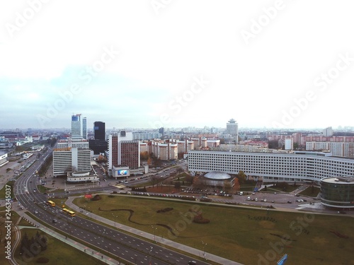 Aerial view of Minsk, Belarus in autumn.