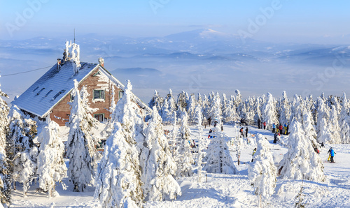 Szczyrk, Poland. Winter view of Skrzyczne peak in  Beskid Mountains