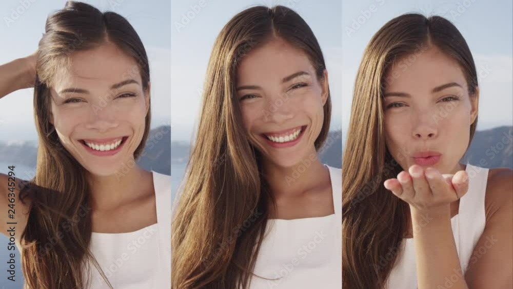Vertical Video Portrait of Beautiful Woman Smiling Happy and Blowing Kiss. Smiling female is winking looking at camera. RED EPIC SLOW MOTION Vertical Video Portrait of Beautiful Woman Smiling Happy and Blowing Kiss. Smiling female is winking looking at camera. RED EPIC SLOW MOTION