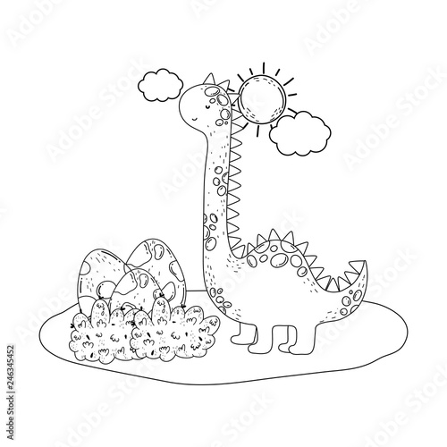 cute apatosaurus with eggs