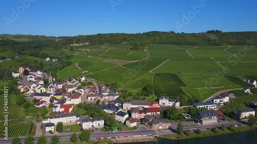 Aerial view of the wine village Ahn, River Moselle, Moselle Valley, Canton of Grevenmacher, Luxembourg photo