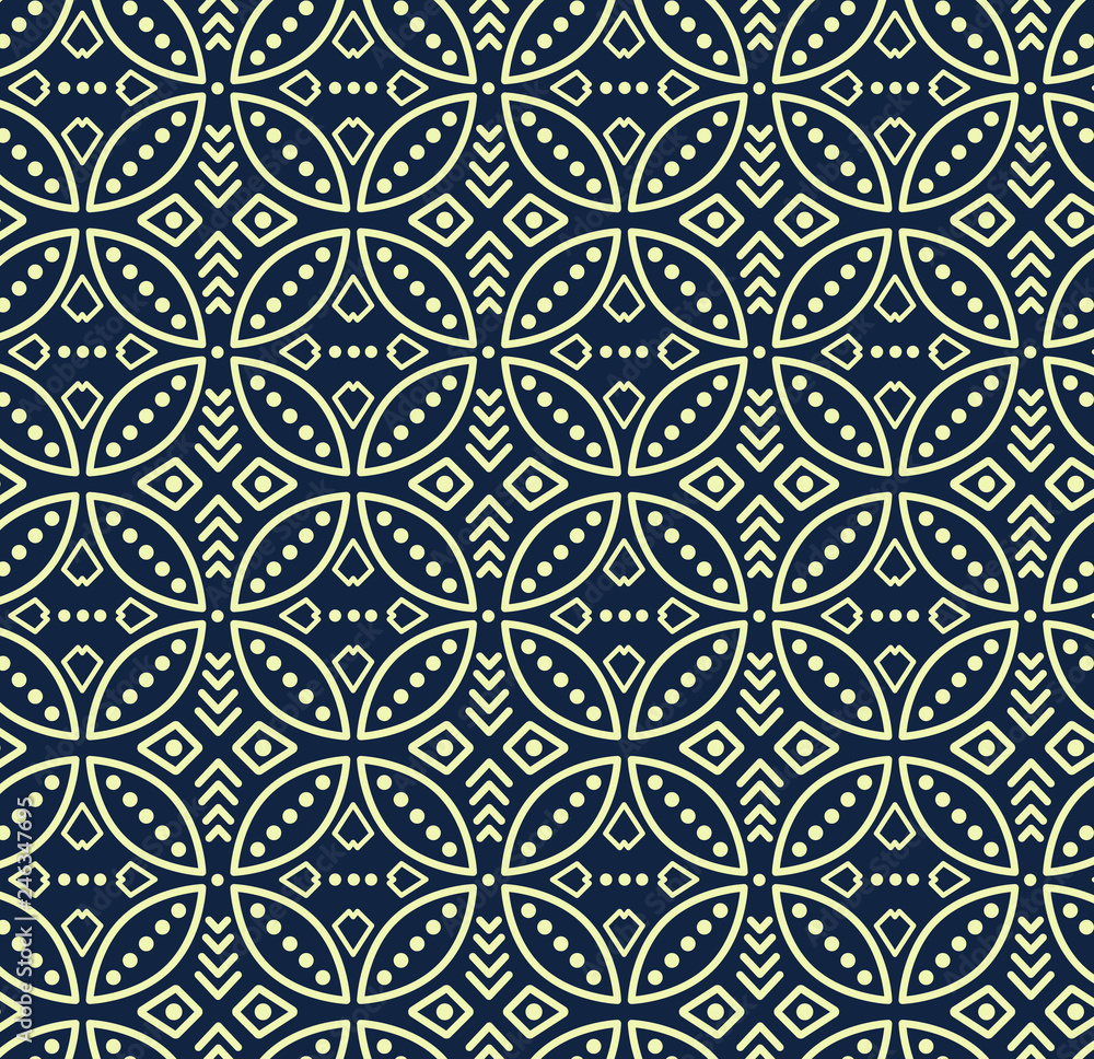 Seamless vector pattern in bali batik style on the dark navy background. Seamless vector pattern in bali batik style on the dark navy background.