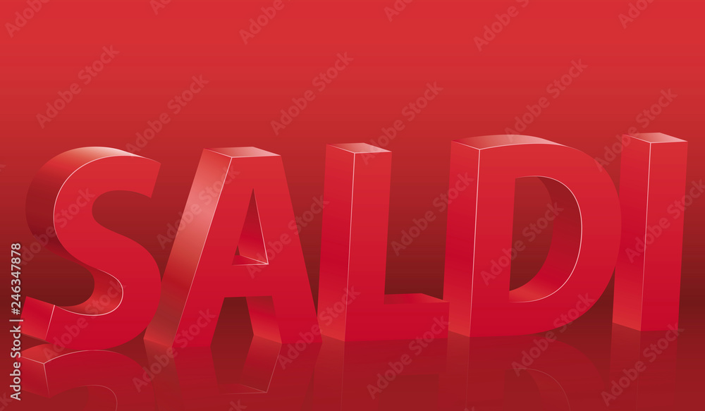 Red sale poster in Italian. Poster to announce sales with the word sales drawn in 3d on red background. Red sale poster in Italian. Poster to announce sales with the word sales drawn in 3d on red background.