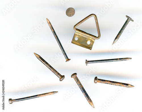 steel nails and picture hanger