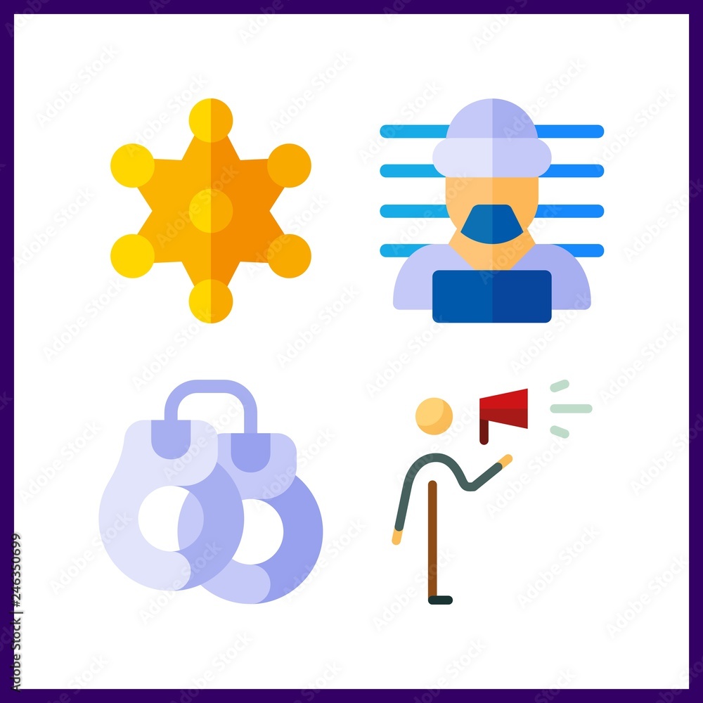 4 justice icon. Vector illustration justice set. criminal and protest icons for justice works 4 justice icon. Vector illustration justice set. criminal and protest icons for justice works