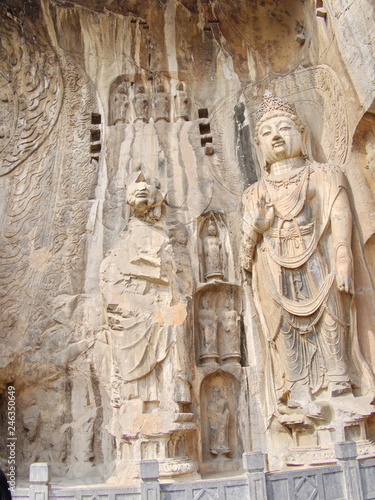 Luoyang Longmen grottoes. Broken Buddha and the stone caves and sculptures in the Longmen Grottoes in Luoyang, China. Taken in 14th October 2018