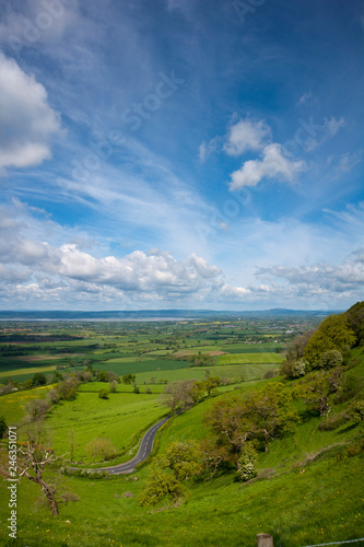 Coaley Peak viewpoint view over The Severn Vale from the Cotswold escarpment near Nympsfield, Gloucestershire, UK