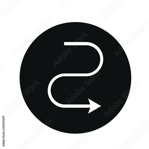 Simple black icon on white background. Repeat icon. Vector illustration web design element. curve arrow