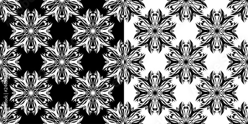 Compilation of floral patterns. Set of seamless black and white monochrome backgrounds