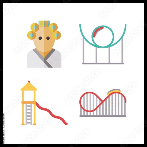 4 roller icon. Vector illustration roller set. hair curler and roller coaster icons for roller works