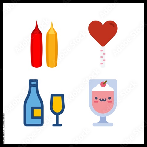 4 taste icon. Vector illustration taste set. mustard and ketchup and wine icons for taste works