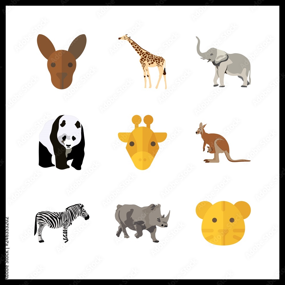 9 zoo icon. Vector illustration zoo set. giraffe and elephant icons for zoo works 9 zoo icon. Vector illustration zoo set. giraffe and elephant icons for zoo works