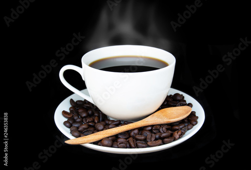 coffee cup warm and Roasted coffee beans Isolated on a white background