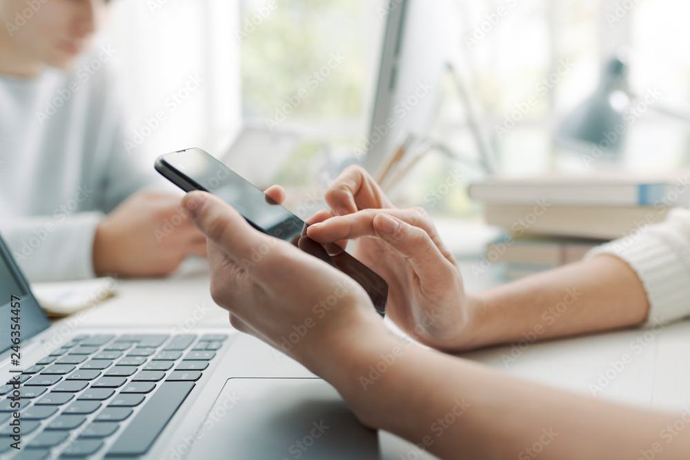 Woman using her smartphone and connecting Woman using her smartphone and connecting
