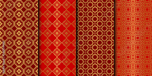 Set of Seamless Pattern With Abstract Geometric Style. Repeating Sample Figure And Line. Vector illustration. red gold color.