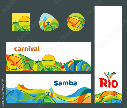 Set of banners and icons Rio de Janeiro carnival, vector illustration